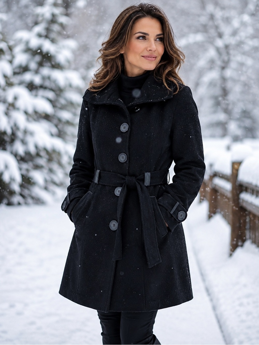 Simon Chang Black Belted Pea Coat